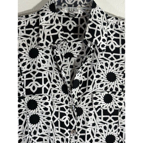 Escada Black & White Elegant Romantic Geo Print XS Women’s Button, Tie Blouse - Picture 12 of 12